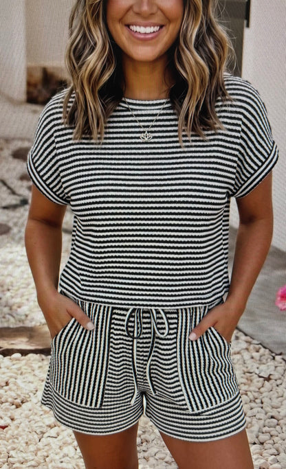 Stripe Textured Short Set