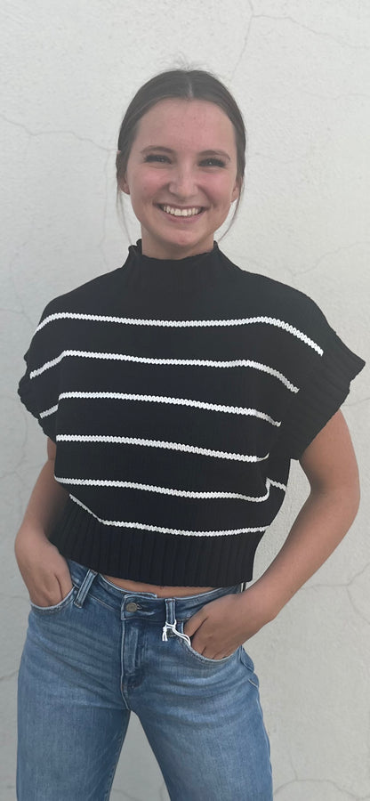 Black Stripes Crop Sweater
