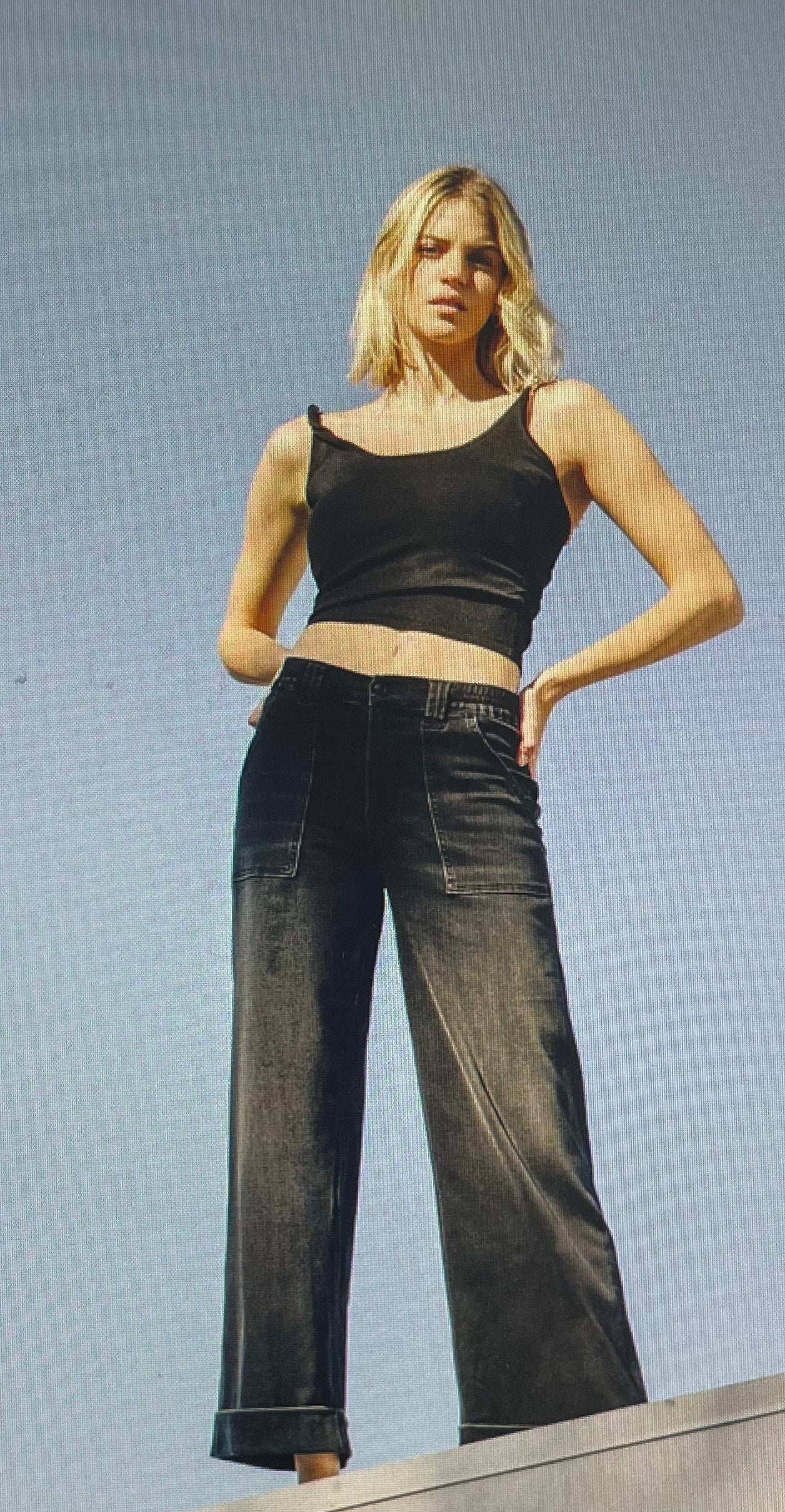 Black Super Soft Baggy Cuff Wide Leg Jean