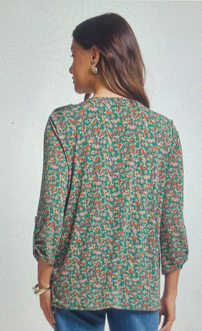 Hunter Green Floral Blend Top