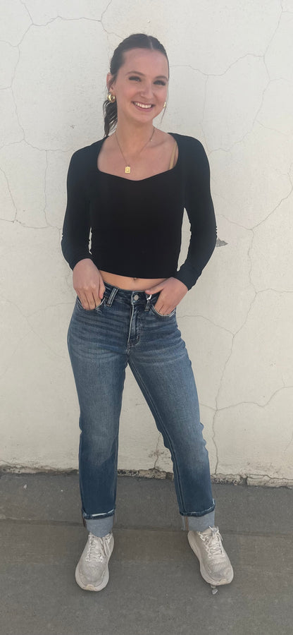 High Rise Cuff Straight Jean