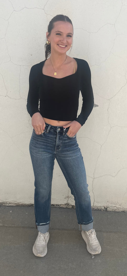 High Rise Cuff Straight Jean