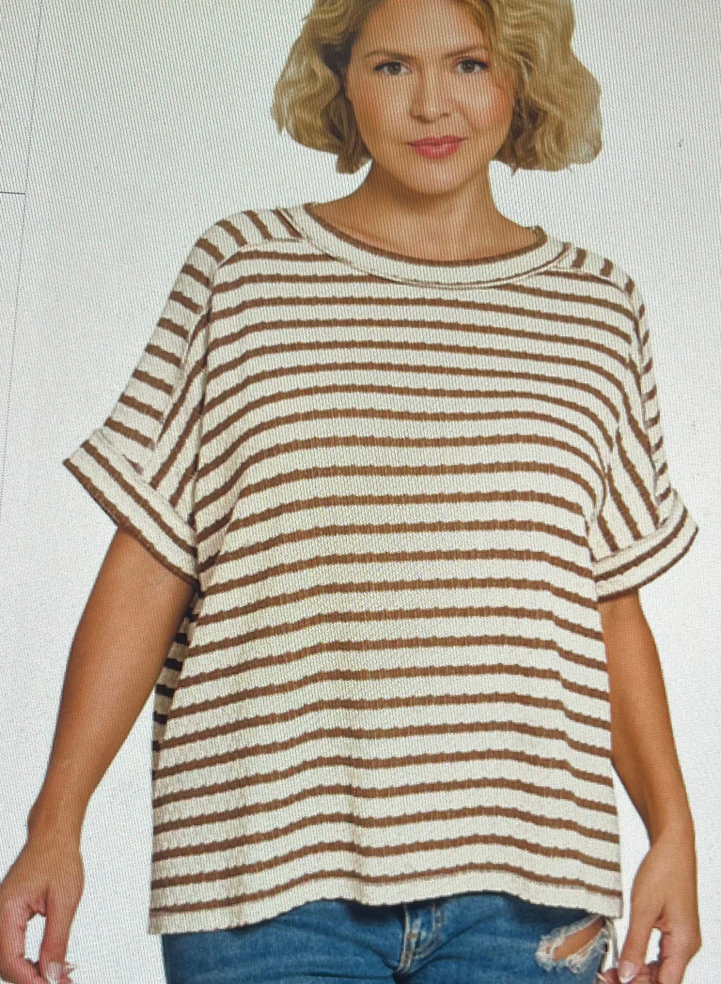 Loose Fit Rib Stripe Tee PLUS