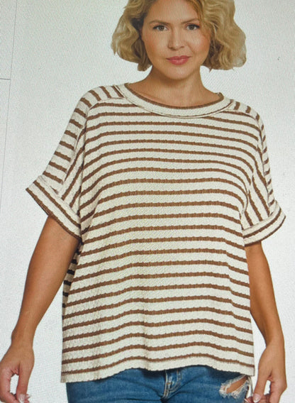 Loose Fit Rib Stripe Tee PLUS
