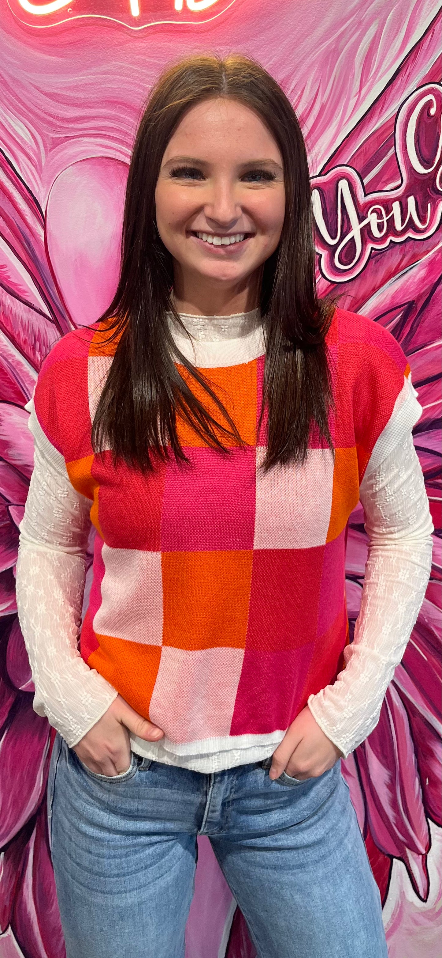 Rose Red Blocked Sweater Vest