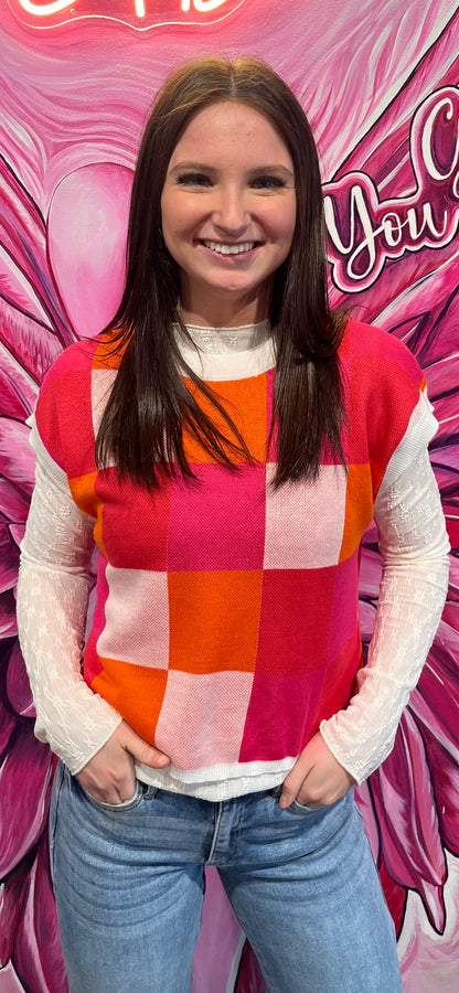 Rose Red Blocked Sweater Vest