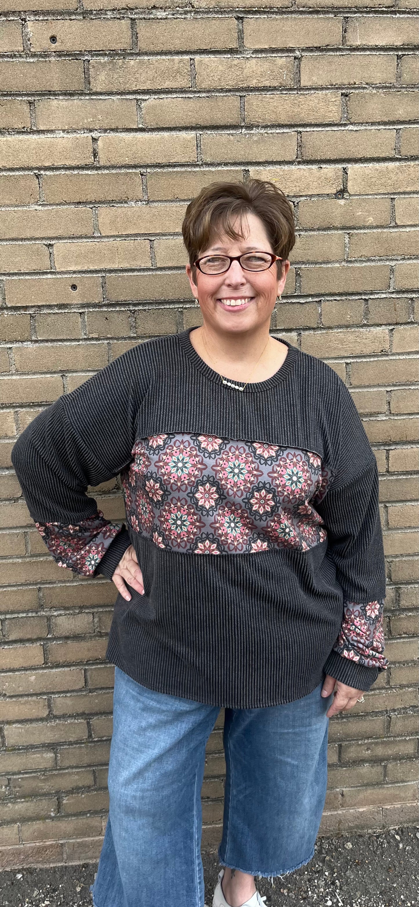 Charcoal Rib Print Top PLUS