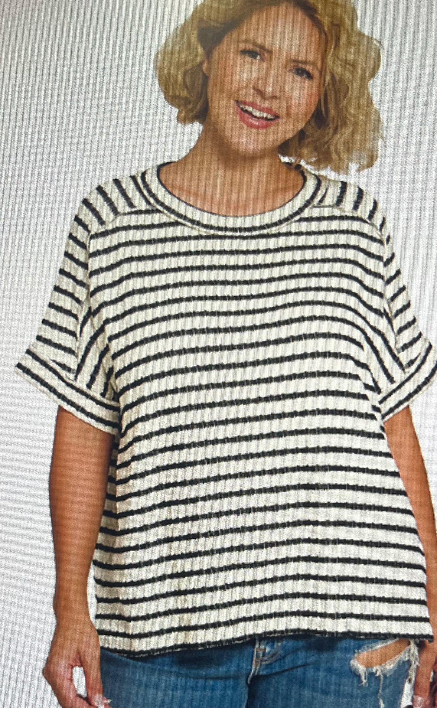 Loose Fit Rib Stripe Tee PLUS