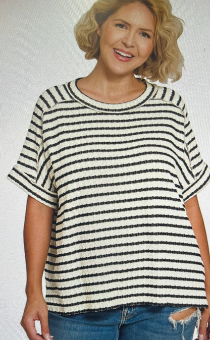 Loose Fit Rib Stripe Tee PLUS