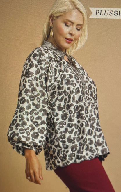 Leopard Print Boho Blouse PLUS