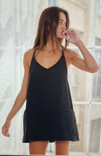 Washed Black Mini Romper Dress