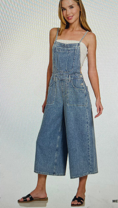 Denim Washed Wide Leg Overall
