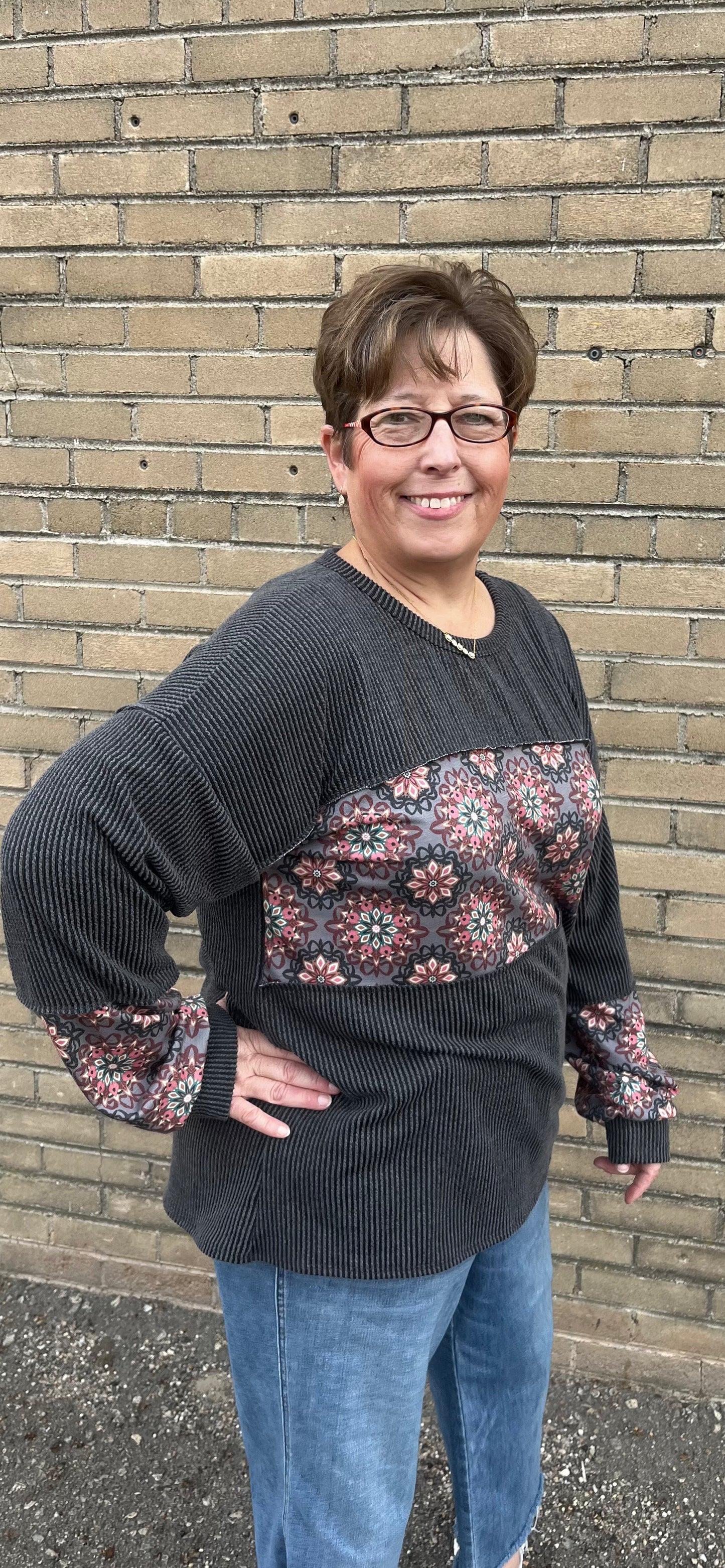 Charcoal Rib Print Top PLUS