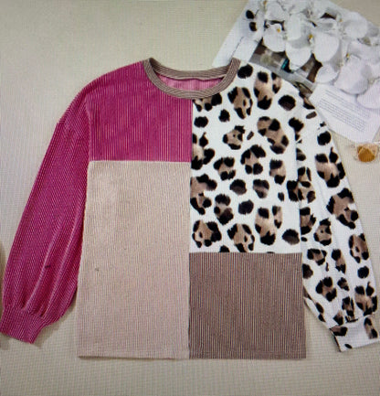 Leopard Rose Red & Pink Top PLUS