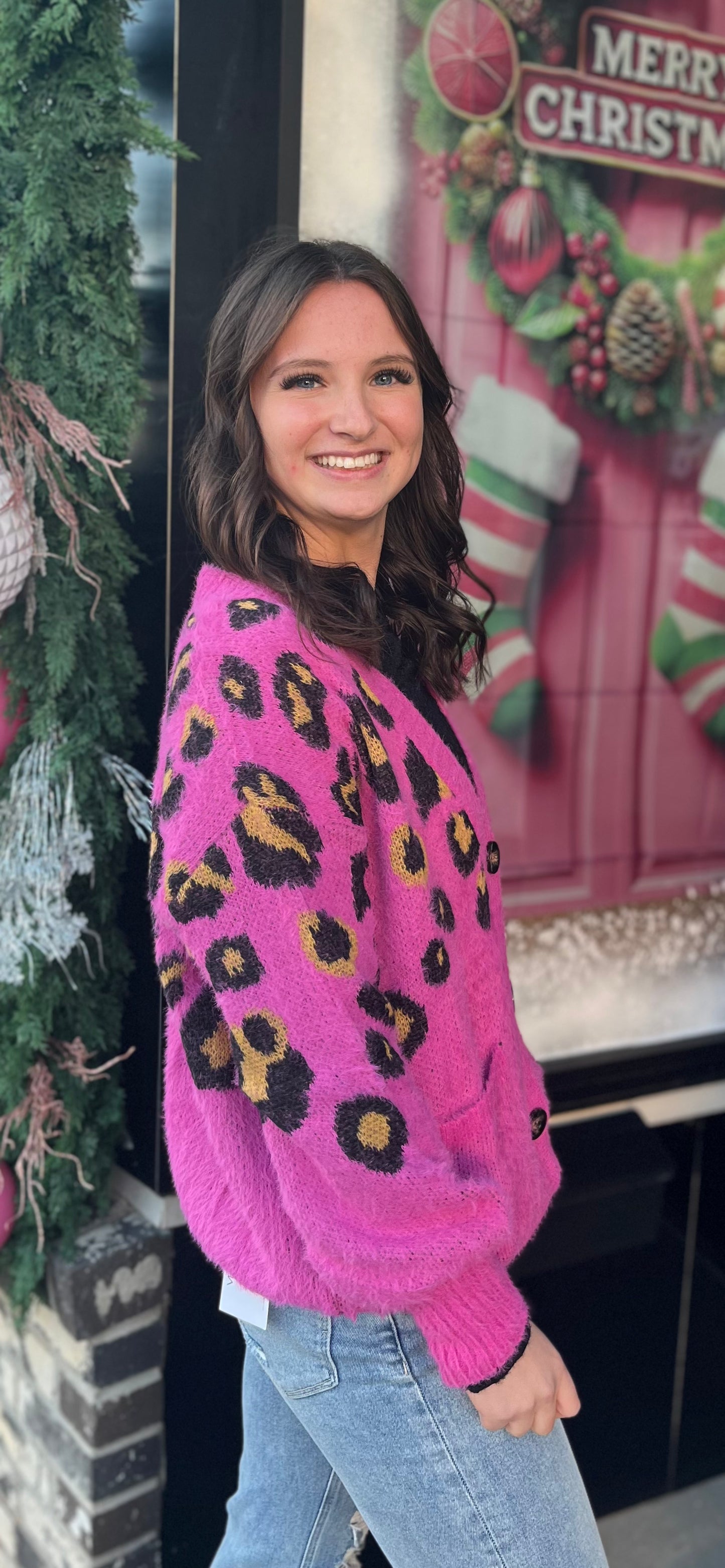Magenta Animal Print Cardigan