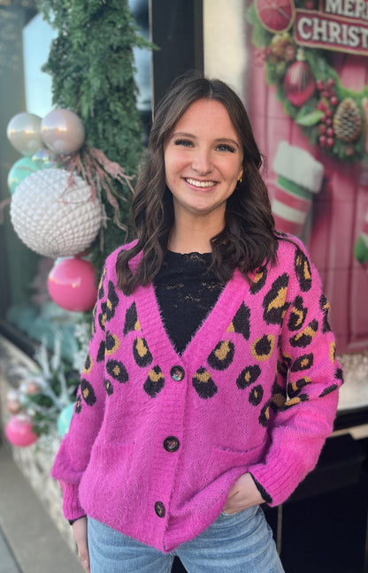 Magenta Animal Print Cardigan