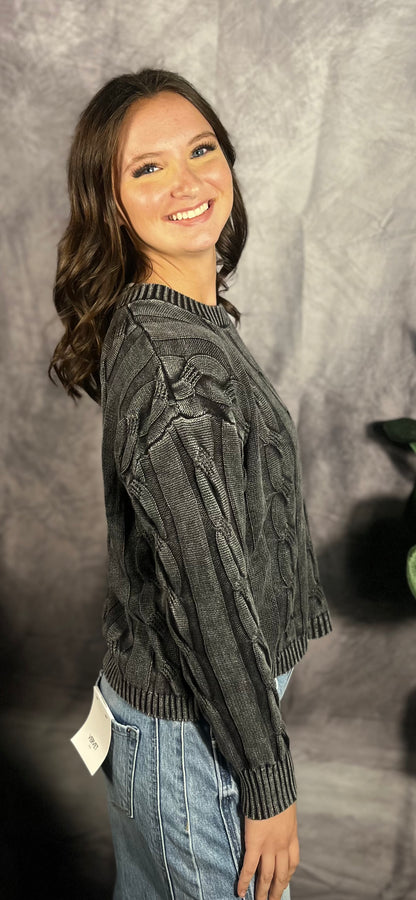Charcoal Cable Knit Sweater Top