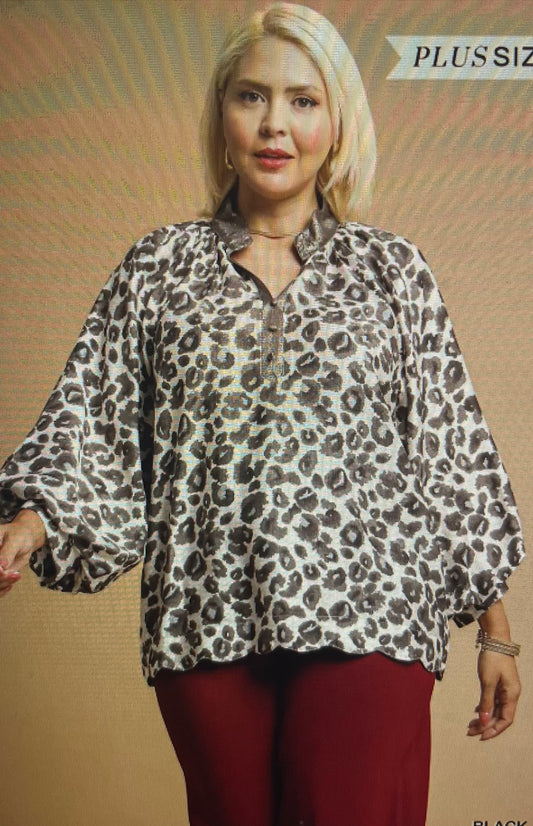 Leopard Print Boho Blouse PLUS