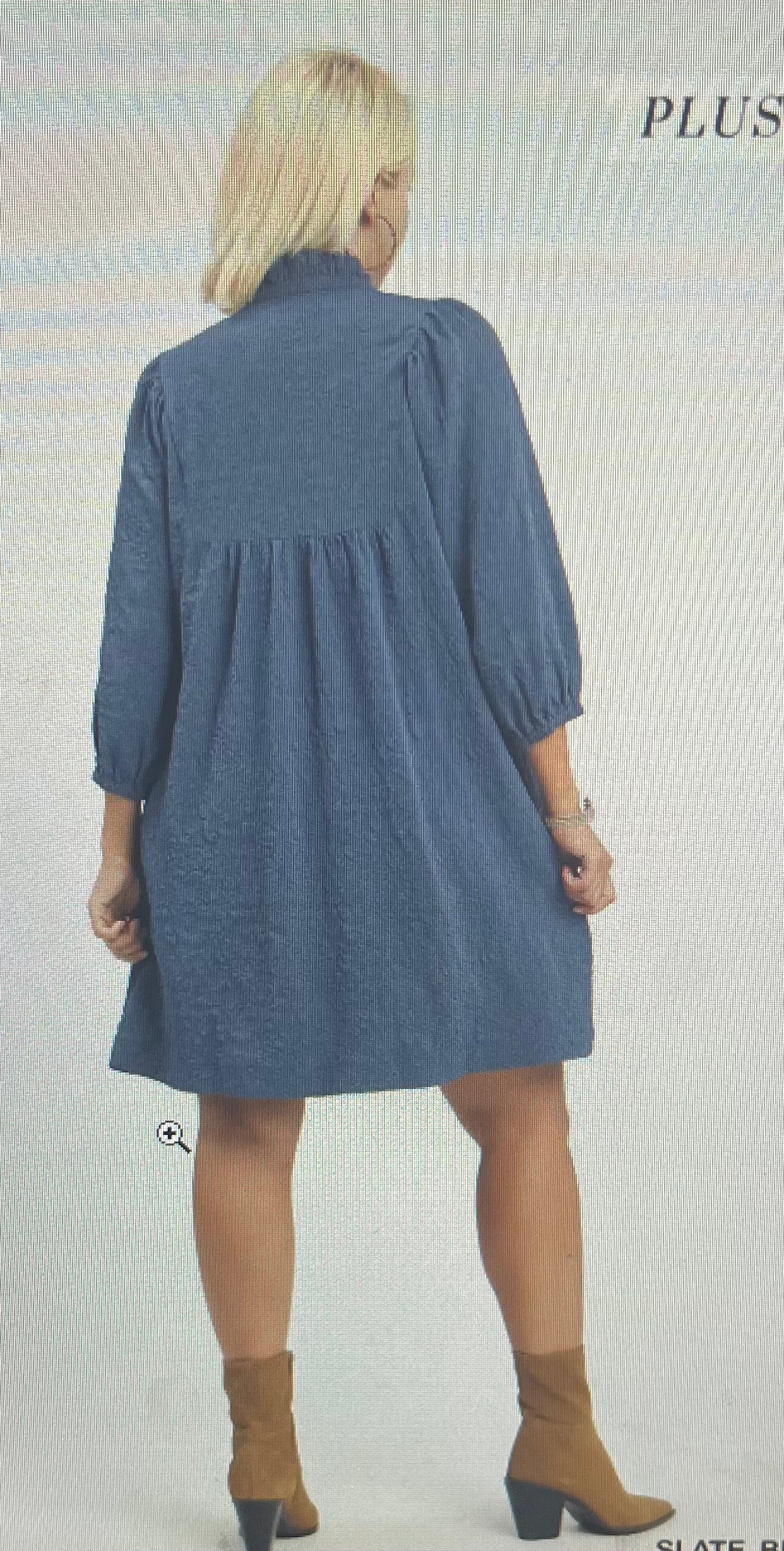 Slate Blue Floral Detail Dress PLUS