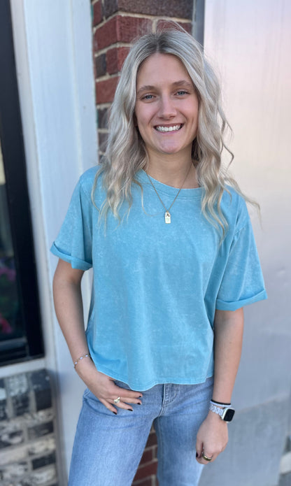 Acid Wash Teal Crop Top