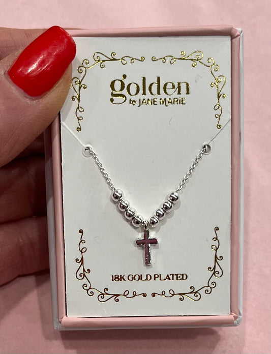 Kids Mini Pearls w Cross Necklace