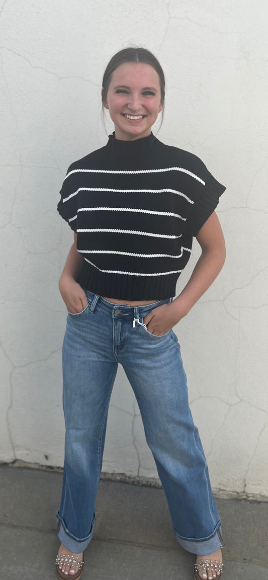 Black Stripes Crop Sweater