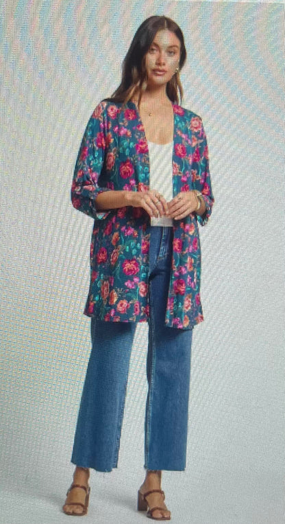 Teal Floral Fall Cardigan