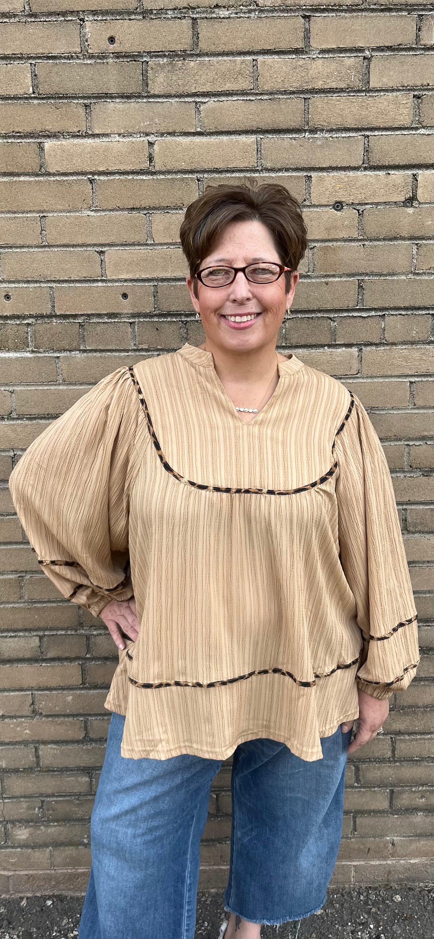 Textured Top w Leopard Accent PLUS