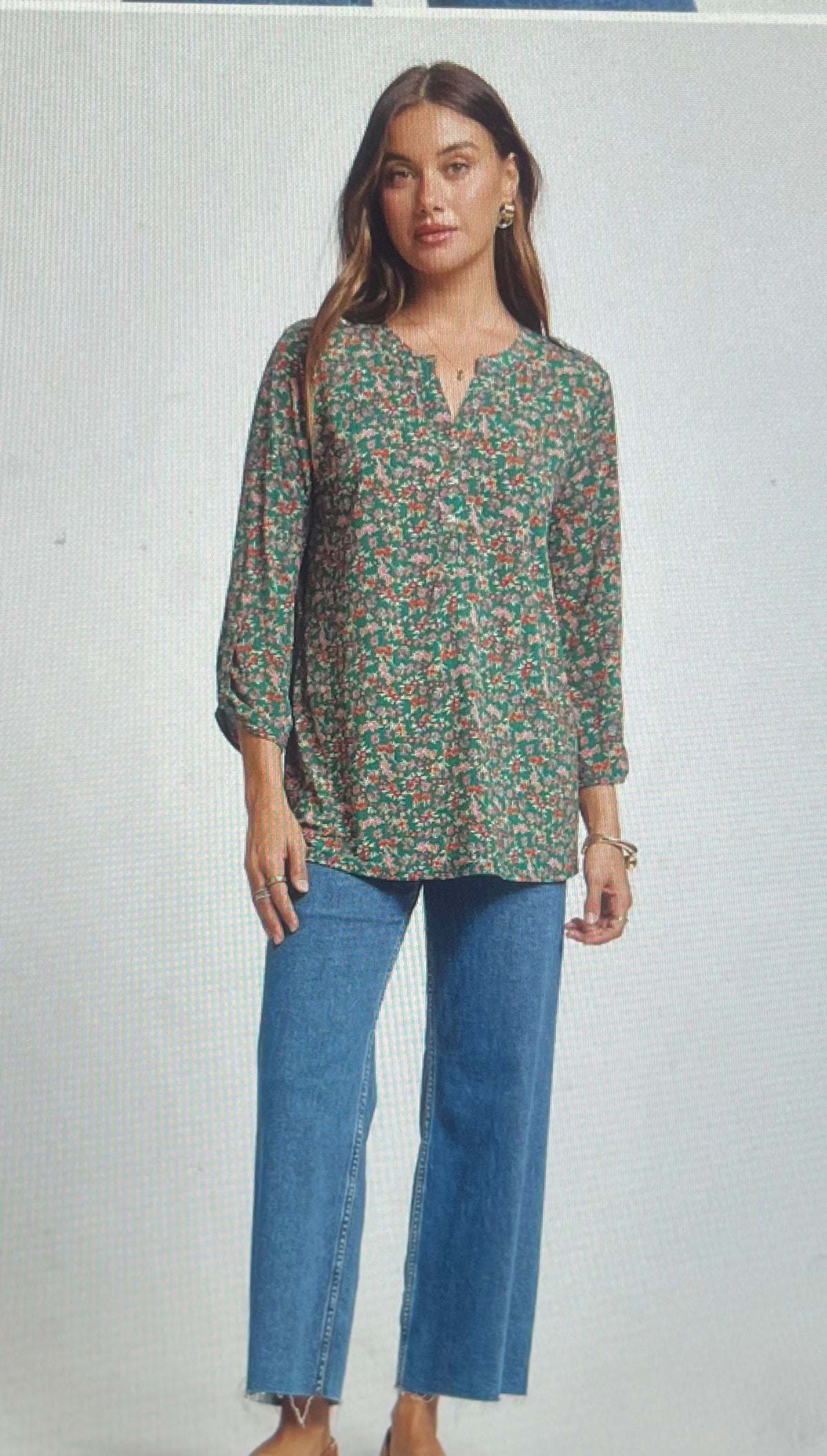 Hunter Green Floral Blend Top