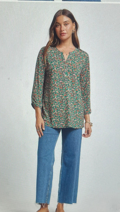 Hunter Green Floral Blend Top