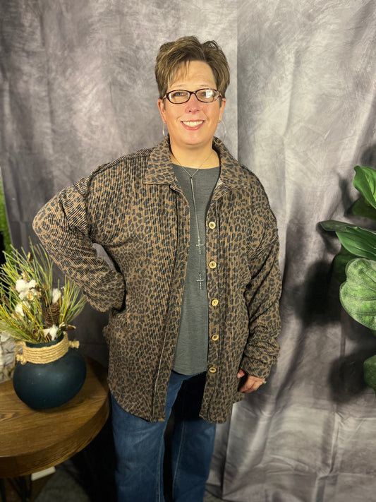 Leopard Button Down Shacket PLUS