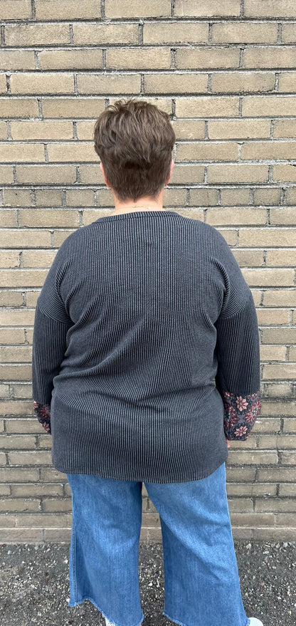 Charcoal Rib Print Top PLUS