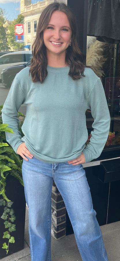 Jade Ribbed Long Sleeve Top PLUS