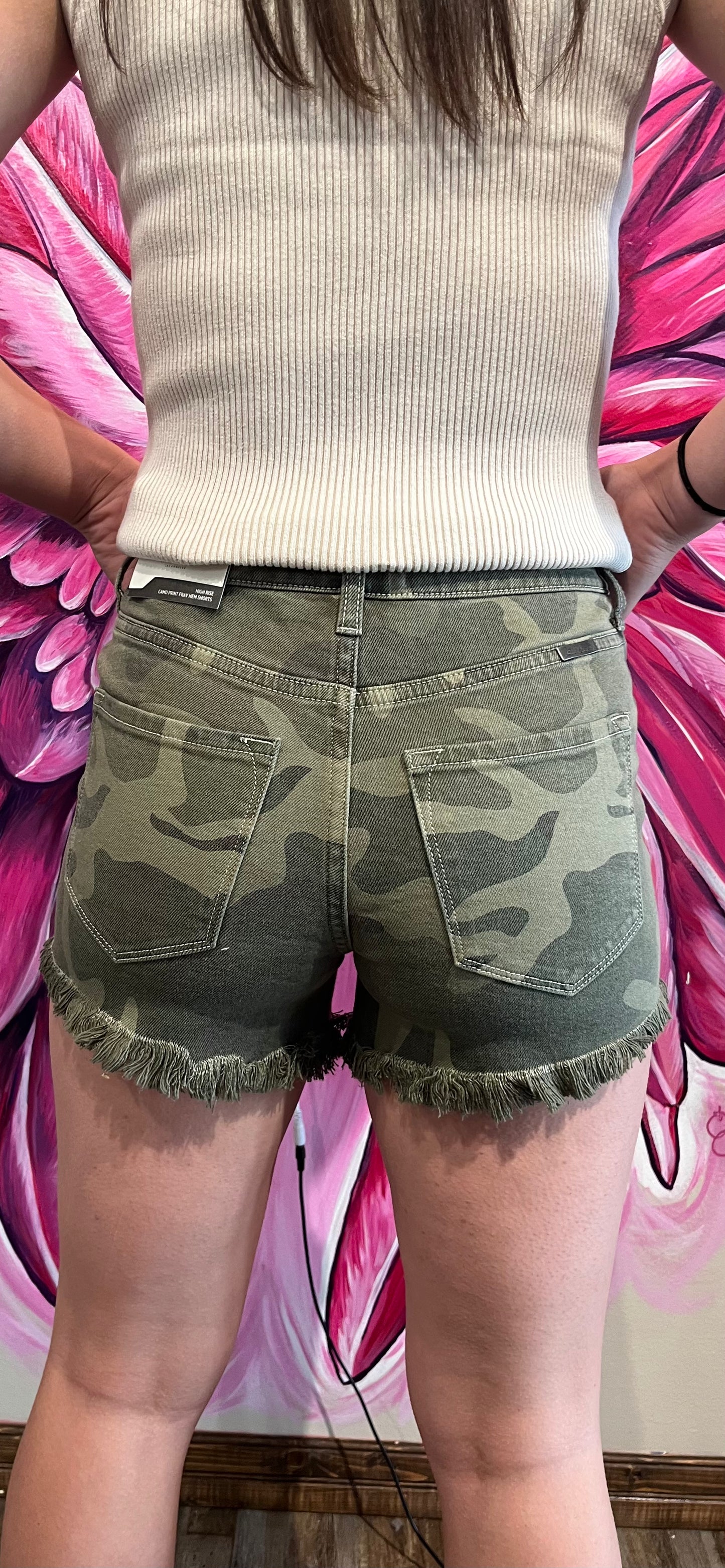 High Rise Camo Shorts