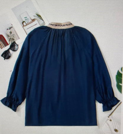 Navy Leopard Detail Top PLUS