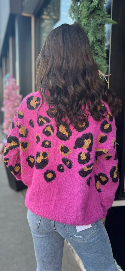 Magenta Animal Print Cardigan