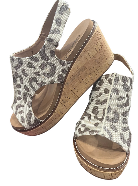 Tan Sparkle Leopard Carley Wedge Sandal