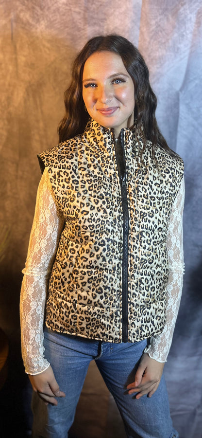 Leopard Print Puffer Vest