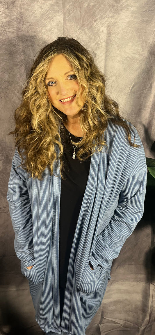 Denim Vintage Ribbed Cardigan