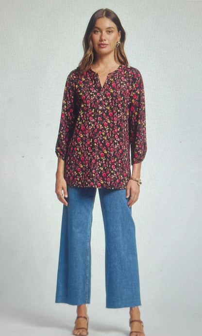 Black Floral Button Detail Top