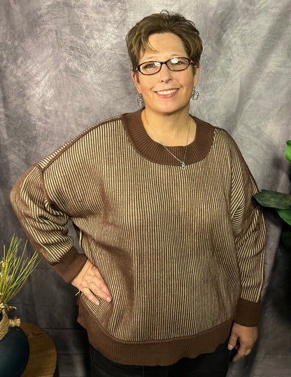 Exposed 2 Tone Sweater BRN PLUS