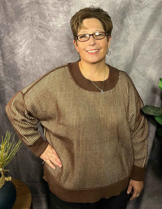 Exposed 2 Tone Sweater BRN PLUS