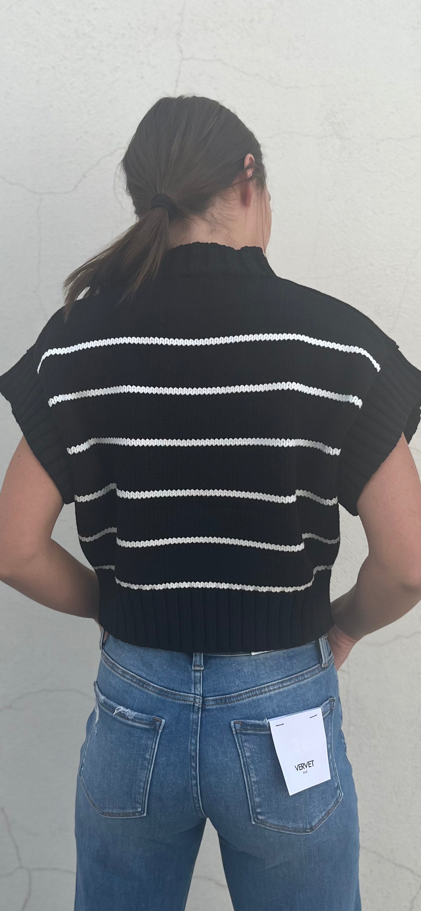 Black Stripes Crop Sweater