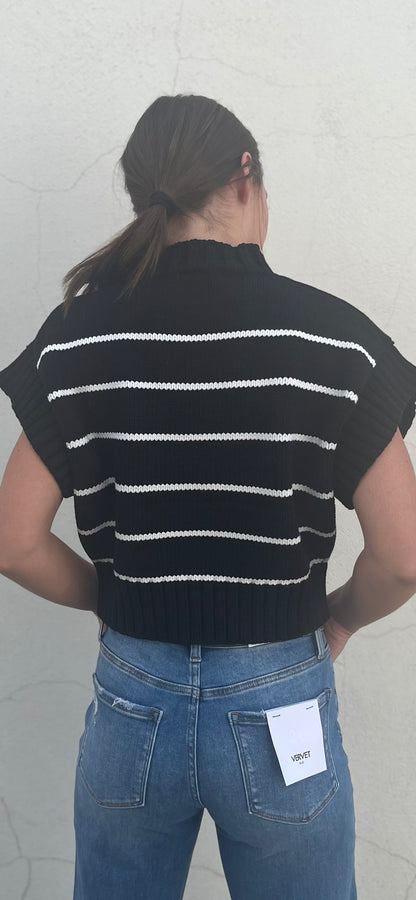 Black Stripes Crop Sweater
