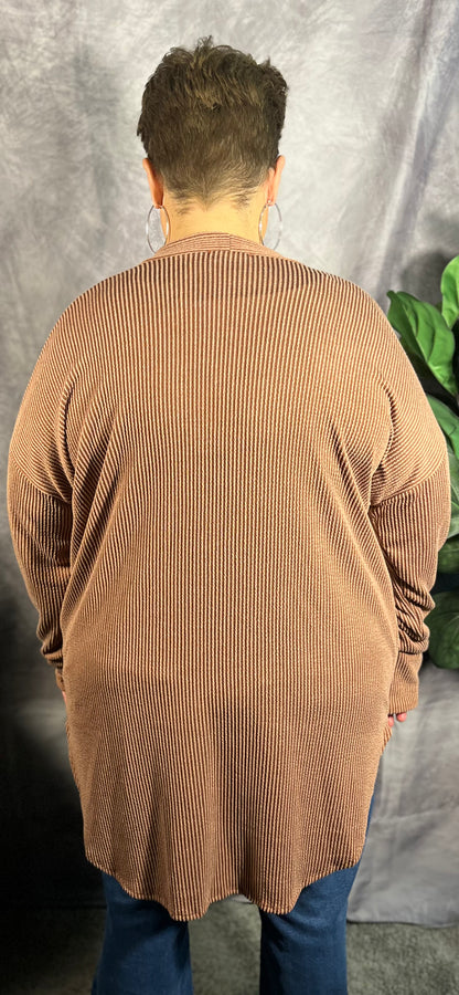 Rust Ribbed Cardigan PLUS