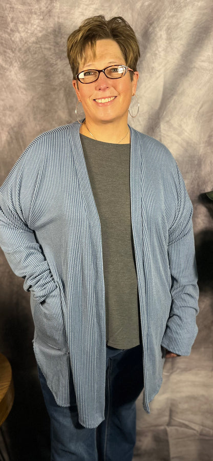 Denim Vintage Rib Cardigan PLUS