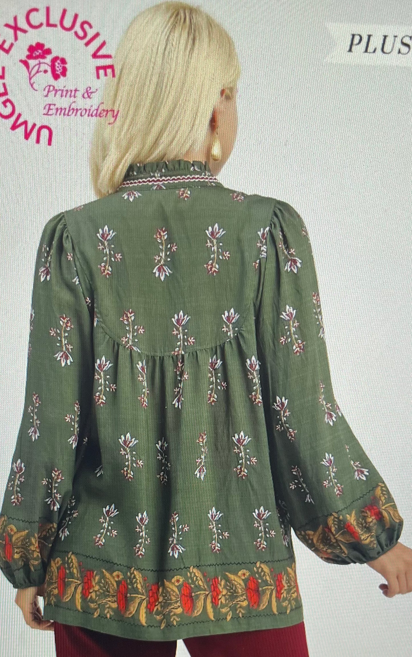 Forest Green Floral Boho Top PLUS