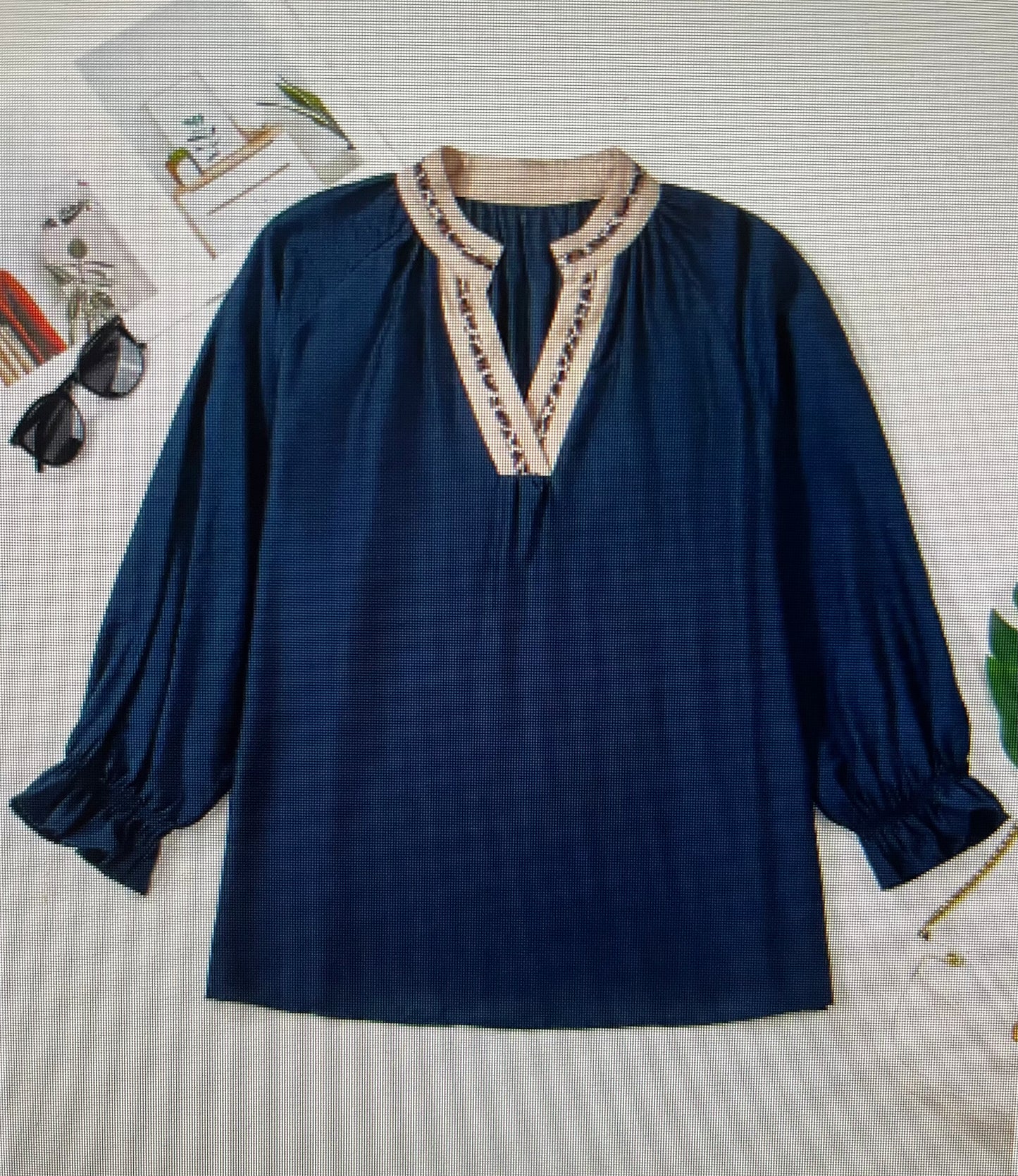 Navy Leopard Detail Top PLUS