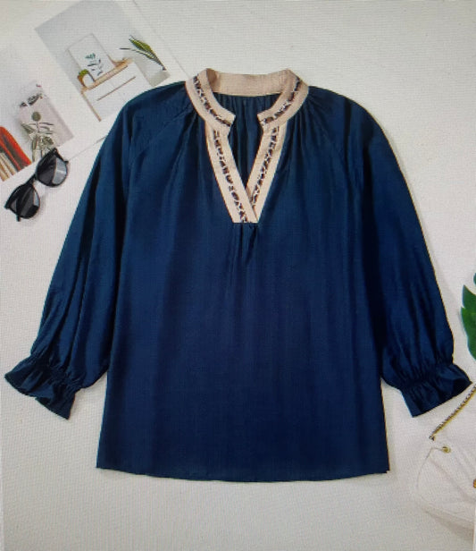 Navy Leopard Detail Top PLUS