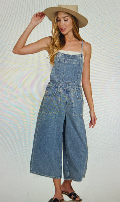 Denim Washed Wide Leg Overall